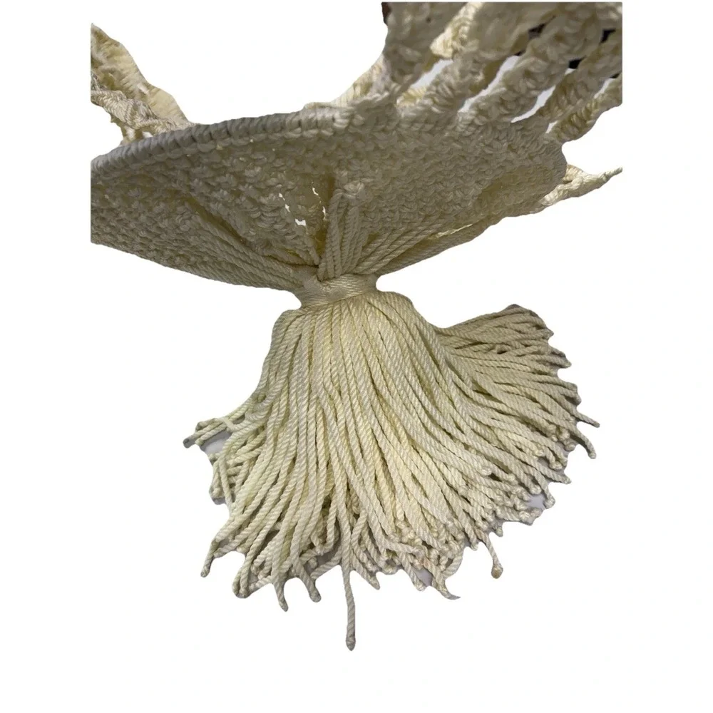 Giant Cream Macrame Plant Hanger Vintage Vibe Boho Hippie Hoop 84